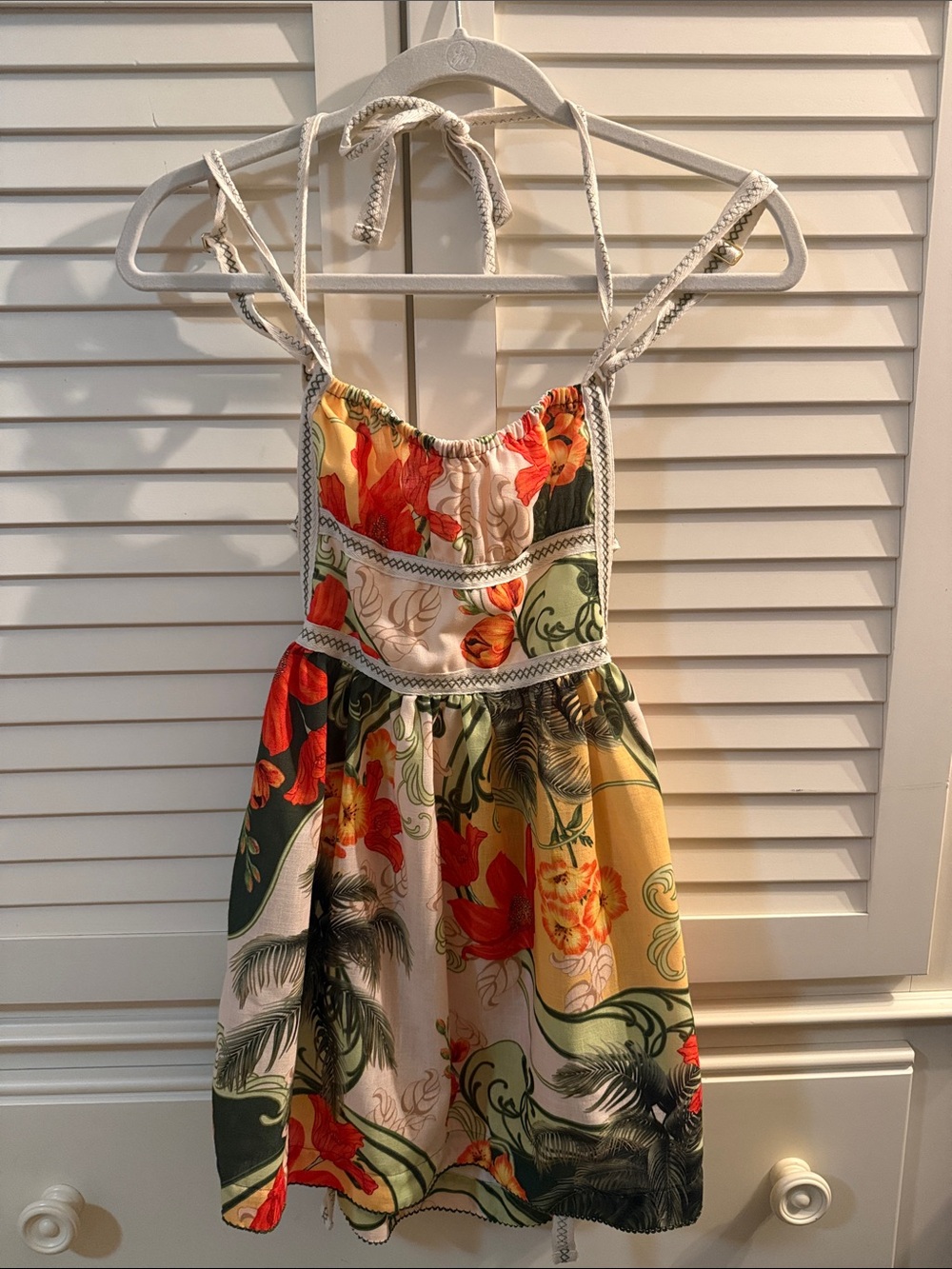 Agua Bendita Floral Tie-Strap Mini Dress in Red, Green & Yellow